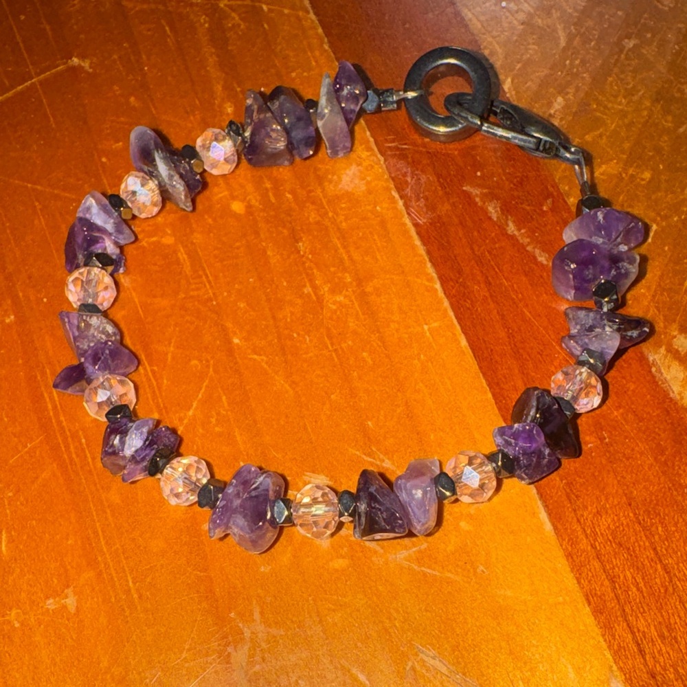 Purple Amethyst Chip and Faceted Bead Bracelet